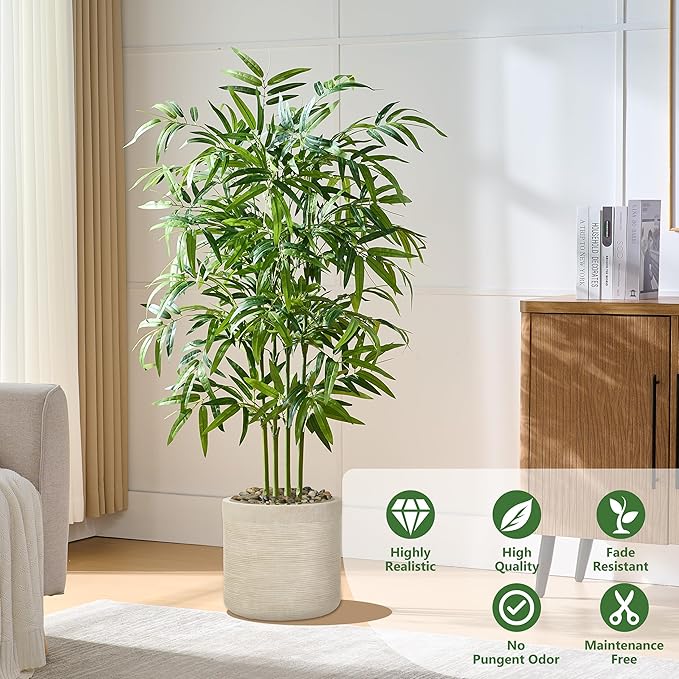 Artificial Bamboo Tree 5FT Tall Fake Plants Faux Silk Plant, Faux Bamboo Plant for Home Office Indoor Outdoor Decor Artificial Trees with Tall Planter-Ruum Studio Home
