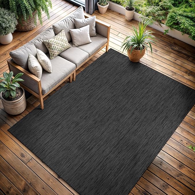 CAMILSON Outdoor Rug 8x10 Modern Area Rugs for Indoor and Outdoor Patios and Porches - Waterproof, Washable, Non-Shedding, Easy-to-Clean Outside Carpet (8 x 10, Solid - Dark Gray)-Ruum Studio Home