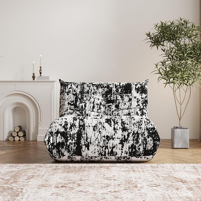 Bean Bag Chair, Fireside Chair Bean Bag Sofa Large Bean Bag Chair for Adults, Bean Bag Chairs for Teens with High Density Comfortable Foam, Memory Foam Bean Bag for Living Room, Bedroom(Black Pattern)-Ruum Studio Home