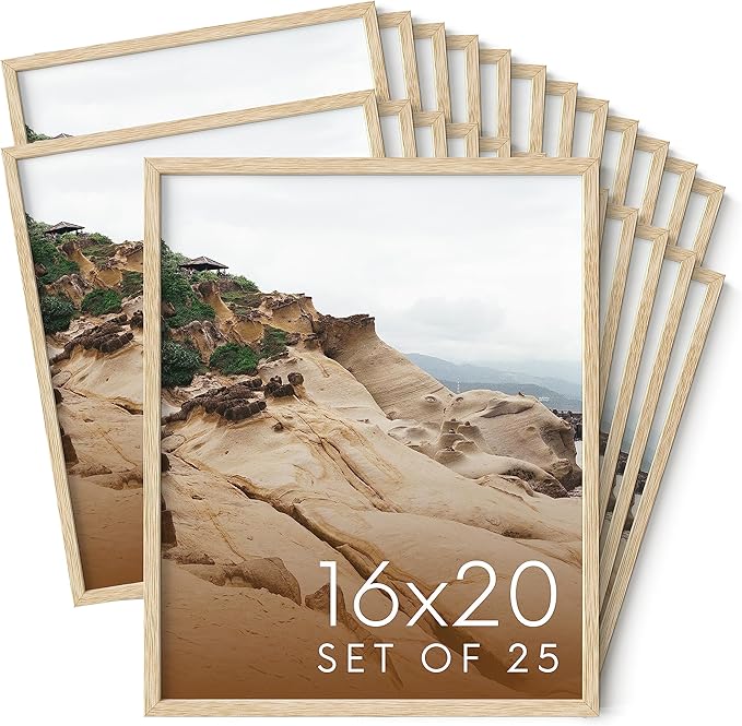 Haus and Hues 16x20 Natural Oak Wood Picture Frames Set of 25 - Premium Bulk Picture Frames 16x20 Bundle - Elegant Gallery Wall Frame Set for Posters, Art Display - Ideal for Wall Decor in Home &-Ruum Studio Home