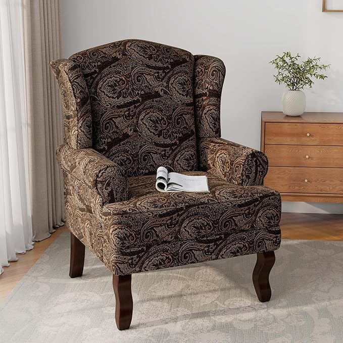 Accent Chair, High Back Upholstered Armchair with High Resilience Sponge & Wood Legs, Mid-Century Modern Comfy Single Sofa Reading Chairs for Living Room, Bedroom (Cranberry, Set of 1)-Ruum Studio Home