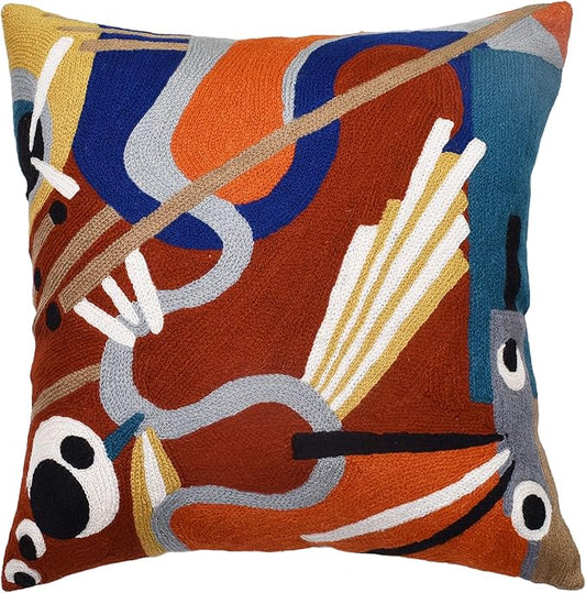 Kandinsky Modern Throw Pillow Cover - Red Intuitive | Abstract Pillow | Modern Couch Pillow| Contemporary Pillows | Outdoor Pillow | Mid Century Chair Cushions | Handmade Wool Size 18x18-Ruum Studio Home