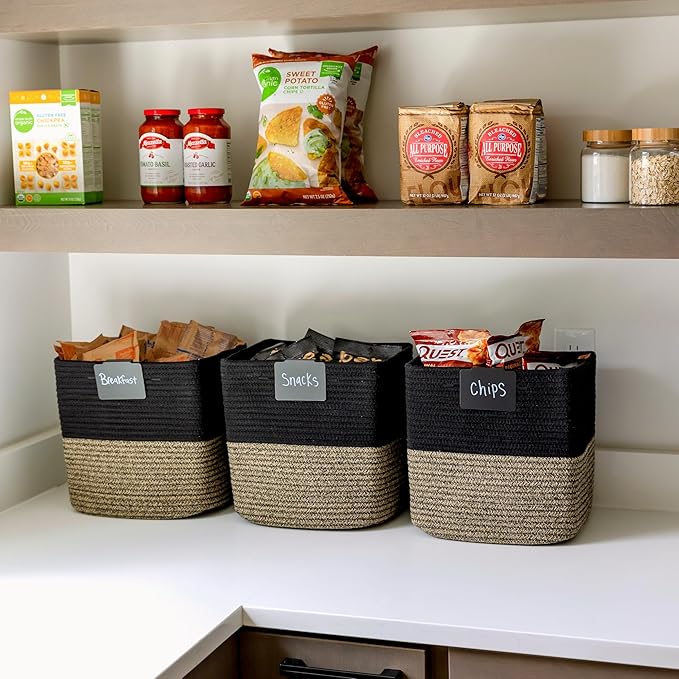NaturalCozy 13 Inch Cube Storage Bins Cotton Rope Woven Baskets for Organizing 3-Pack | 13 x 13 Storage Cubes | Fabric Square Storage Baskets for Shelves Organizer, Kids Toy Bins, Closet Baby Nursery-Ruum Studio Home