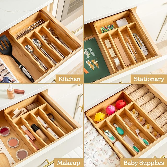 SMIRLY Silverware Drawer Organizer – Bamboo Kitchen Drawer Organizer, Adjustable Utensil Holder and Cutlery Tray, Drawer Dividers for Flatware and Kitchen Utensils-Ruum Studio Home