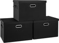 Large 17" 36 Quart Collapsible Stackable Storage Bins with Lids, 3 Packs Black Linen Fabric Closet Boxes with Lids, Storage Cube Baskets Container Organizers for Bedroom Office(17 x12 x11)-Ruum Studio Home