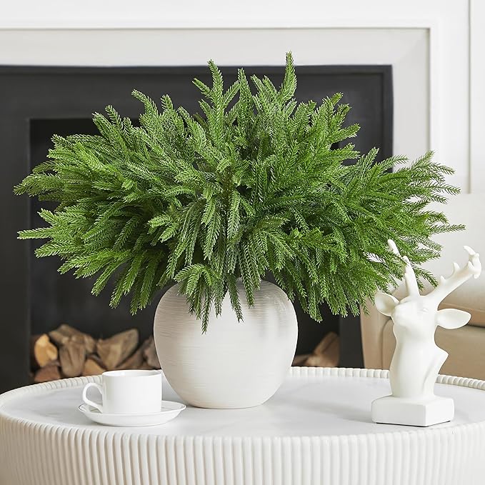 WeGuard 32 Pcs Real Touch Artificial Norfolk Pine Branches, 18 Inches Faux Cedar Pine Stem Fake Christmas Greenery Picks for Vase DIY Garland Wreath Christmas Decor Home Decor-Ruum Studio Home