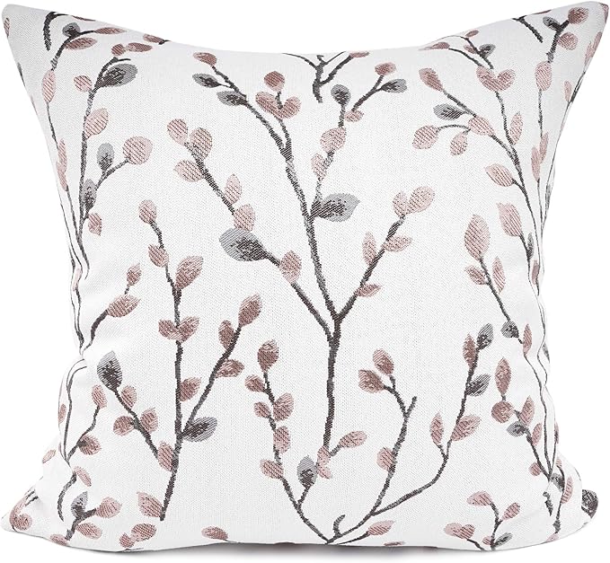 YOUR SMILE Classical Embroidery Jacquard Pink Leaf Pattern Square Decorative Throw Pillow Case Cushion Cover 18x18 inch-Ruum Studio Home