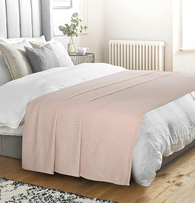 Elvana Home 100% Cotton Bed Blanket, Breathable Bed Blanket Twin Size, Cotton Thermal Blankets Twin, Perfect for Layering Any Bed for All Season, Beige-Ruum Studio Home