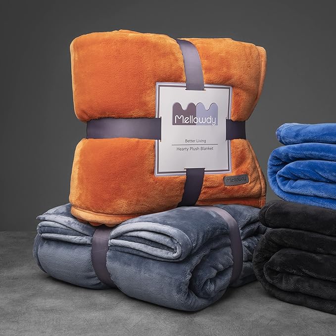 Mellowdy Extra Thick Hearty Plush Flannel Blanket (Burnt Orange, 60x80) - 500GSM Twin Size Warm Blanket for Winter, Fall | Soft, Fluffy, Cuddly, Perfect for Bed, Oversized Throw for Couch, Sofa-Ruum Studio Home