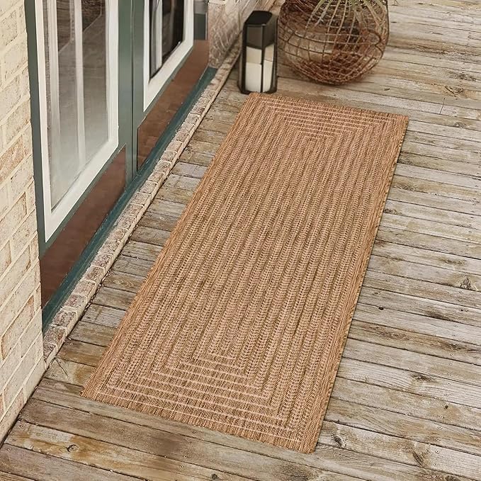 Adiva Rugs Outdoor Indoor Area Rug, Weather Resistant, Easy to Clean, Stain Resistant Floor Mat for Dining Room, Backyard, Deck, Patio (Wooden, 2'6" x 7')-Ruum Studio Home