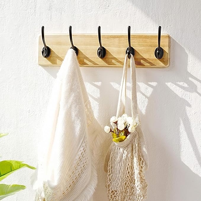 Dseap Coat Rack Wall: Patented, Heavy-Duty, 5-Double-Hooks Wooden Wall Mounted Coat Rack Coat Hanger Hook Rail for Winter Coats Hat Jacket Clothing, Light Brown, Pack of 2-Ruum Studio Home