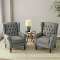 Accent Chair, Upholstered Armchair with Button Tufted High Back & Solid Wood Legs, Comfy Wingback Reading Single Sofa Chair for Small Spaces, Living Room, Bedroom (Grey, Set of 2)-Ruum Studio Home