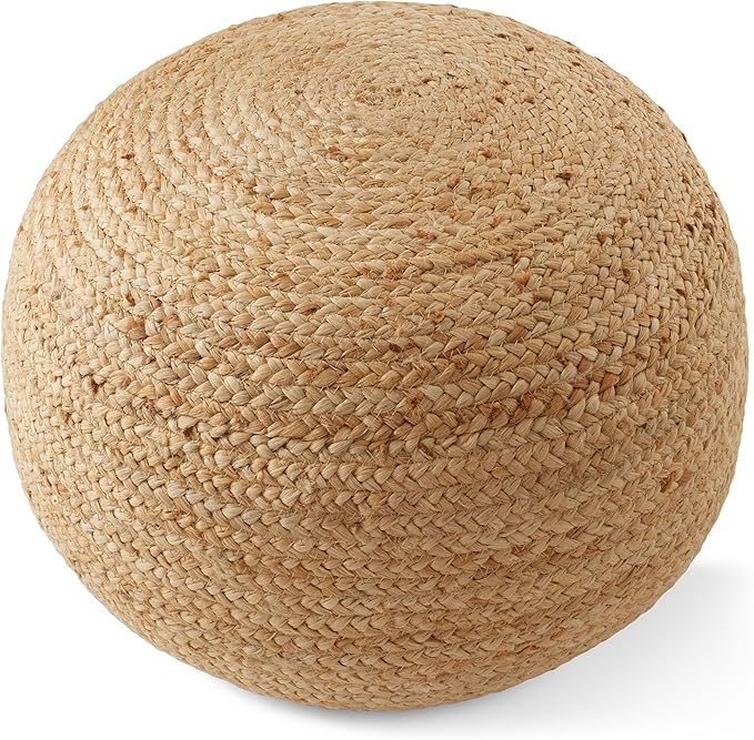 Casafield Hand-Braided Jute Pouf Ottoman Footrest, 19" Round x 10-1/2" High, Natural Woven Boho Floor Cushion, Home Decor for Living Room, Bedroom, Apartment-Ruum Studio Home