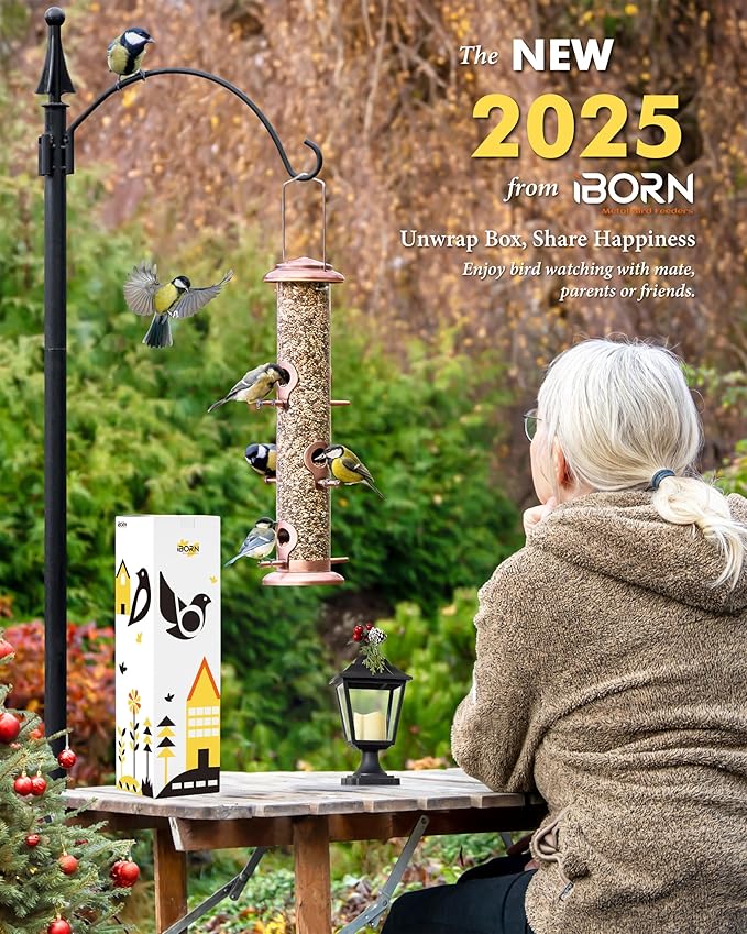 iBorn Metal Bird Feeders Brushed Copper Wild Bird Feeder for Outdoors Hanging All Metal Brushed Copper Finishing 14 Inch 6 Port(Seed is not Included)-Ruum Studio Home