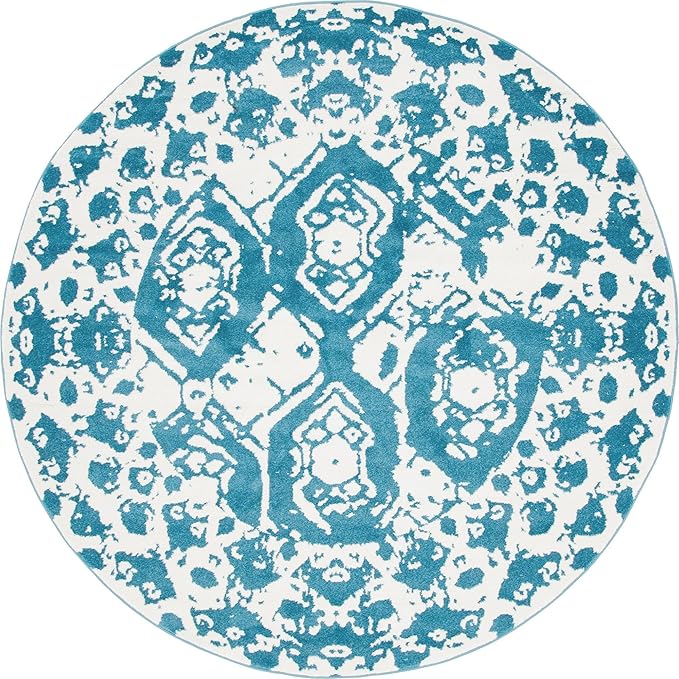 Unique Loom Rosso Collection Vintage Traditional Distressed Blue Round Rug (8' 0 x 8' 0)-Ruum Studio Home