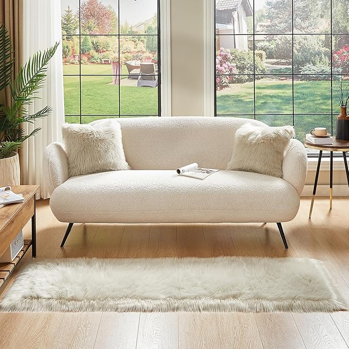 AMTOVO Faux Fur Rug, Light Grey Ultra Soft Fluffy Shag Sheepskin Rug, 2 x 6 ft Runner Area Rugs for Bedroom Sofa Throw Cushion Room Decor, Rectangle-Ruum Studio Home