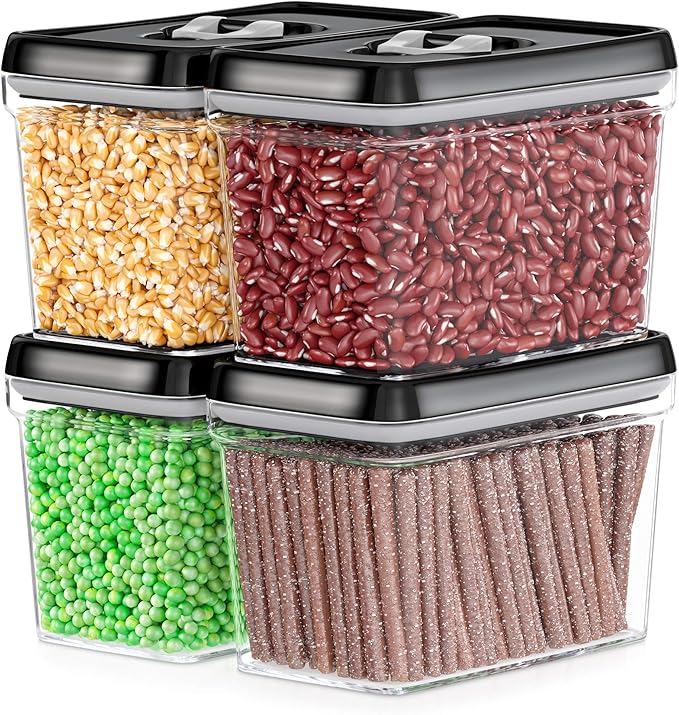 DWËLLZA KITCHEN Airtight Food Storage Containers - Pantry Snacks Kitchen Container, Baking Supplies, 4LB Sugar & Flour Canister - 4 Pc Set All Same Size - Clear Plastic BPA-Free - Keeps Fresh & Dry-Ruum Studio Home