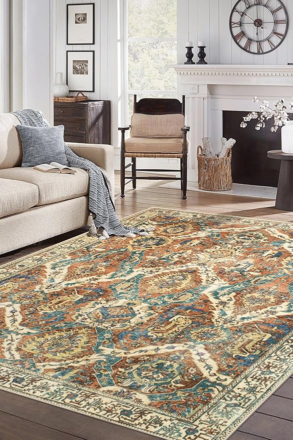 Keen Home Design 4x6 Rug - Machine Washable Area Rug with Non-Slip Backing, Ideal for Living Room, Dining Room, Bedroom - Vintage, Easy Clean, Durable, Low Pile Rug - (4' x 6')-Ruum Studio Home