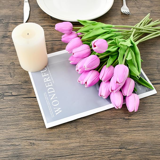 Mandy's Artificial Tulips 20 Stems Lavender PU Faux Flowers for Wedding Home Decor 13.5 Inch-Ruum Studio Home