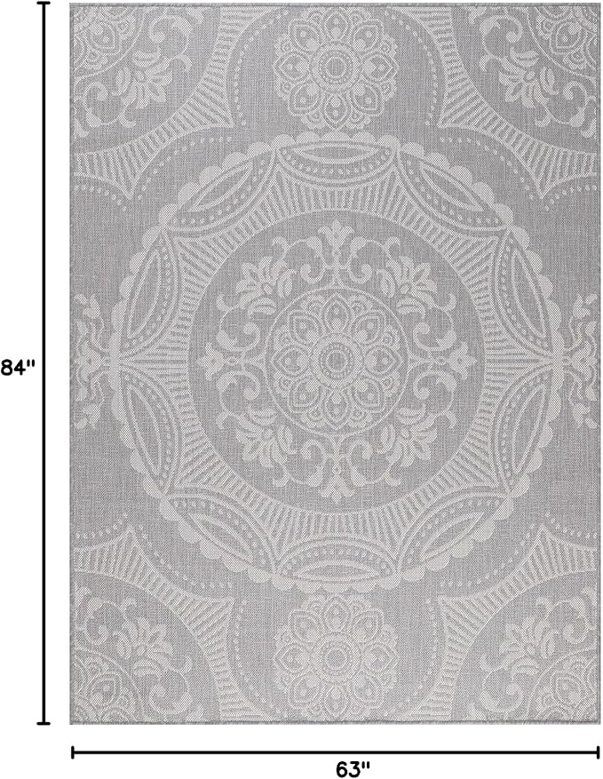 Medallion Outdoor Rug 5x7 Washable Outside Carpet for Indoor Patio Porch Waterproof Easy Cleaning Non Shedding Area Rugs Gray 5 x 7-Ruum Studio Home