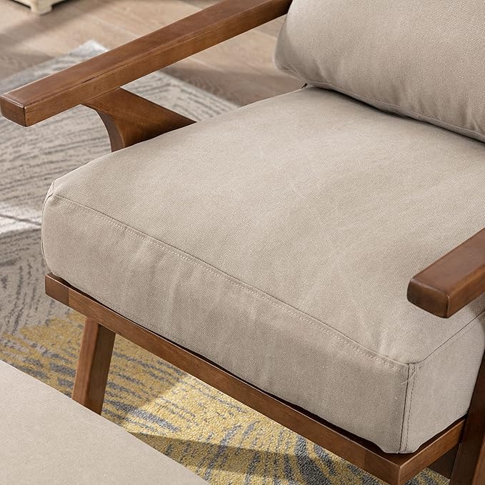 chairus Mid Century Accent Armchairs Modern Upholstered Lounge Chair Compfy Leisure Arm Chair for Living Room Fireplace/Bedroom/Reception/Dorms, Set of 2, Denim Fabric Beige-Ruum Studio Home