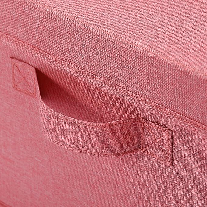 HOONEX Linen Foldable Storage Bins with Lids, 2 Pack, Storage Boxes with Carrying Handles and Sturdy Heavy Cardboard, 16.5" L x 11.8" W x 7.5" H for Shoes, Books, Clothes, Nursery, Pink-Ruum Studio Home