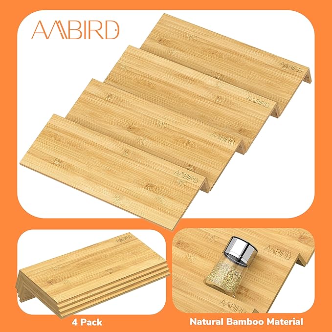 AMBIRD Bamboo Spice Drawer Organizer with Non-slip Mat, 4 Tier Jar Spice Rack Tray 13'',Seasoning Organizer for Kitchen,Cabinet,Drawers,Countertop-Ruum Studio Home