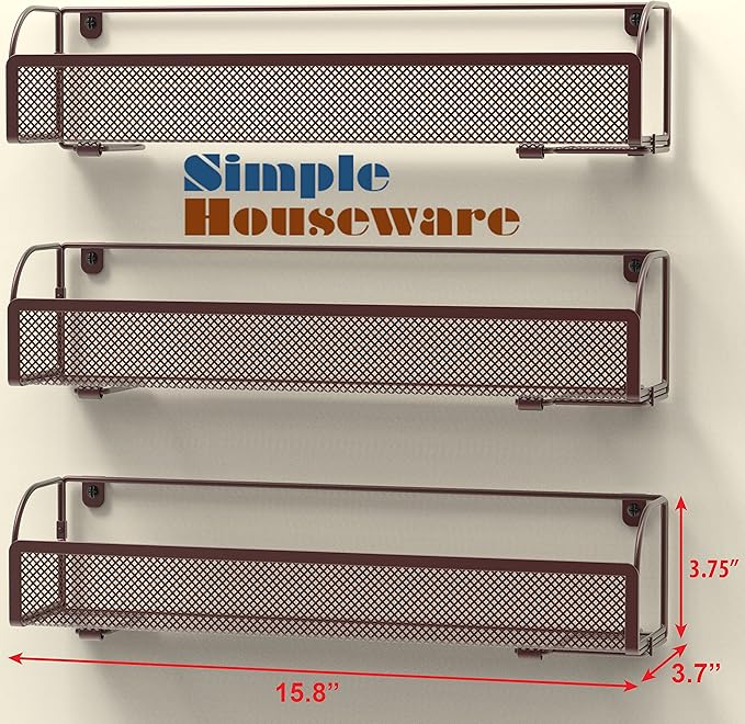 Simple Houseware Wall Mounted Spice Rack Shelves Organizer, Bronze, 3-Pack-Ruum Studio Home