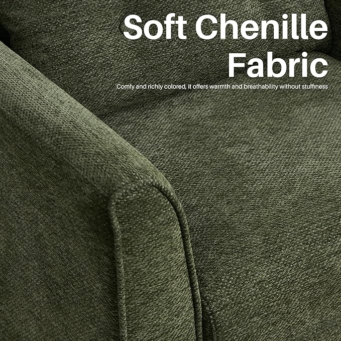 Modern Accent Chair with Wooden Legs Plush Fabric Armchair Cozy Reading Chair for Living Room, Bedroom, Study (Green Armchair)-Ruum Studio Home