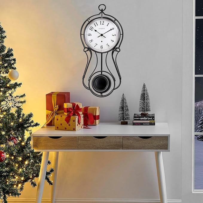 CLXEAST 20 Inch Black Metal Pendulum Wall Clock, Large Schoolhouse Regulator Wall Clocks for Living Room Decor,House Warming Gifts New Home,Gifts for Women-Ruum Studio Home