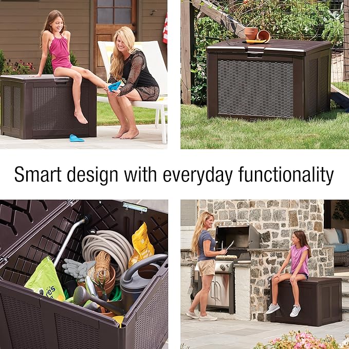 Rubbermaid Medium Resin Outdoor Storage Deck Box (74 Gal) Weather Resistant Brown Deck Organization for Home/Backyard/Pool Chemicals/Toys/Garden Tools/Porch/Patio Cushions-Ruum Studio Home