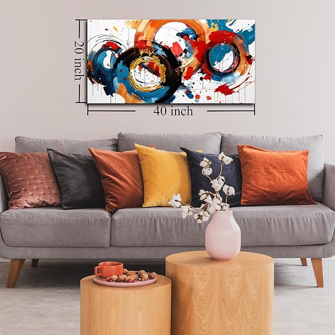 Abstract Wall Art Large Canvas Prints Modern Living Room Bedroom Home Office Wall Decor Framed Colorful Circle Abstract Picture Ready to Hang Size 20x40-Ruum Studio Home