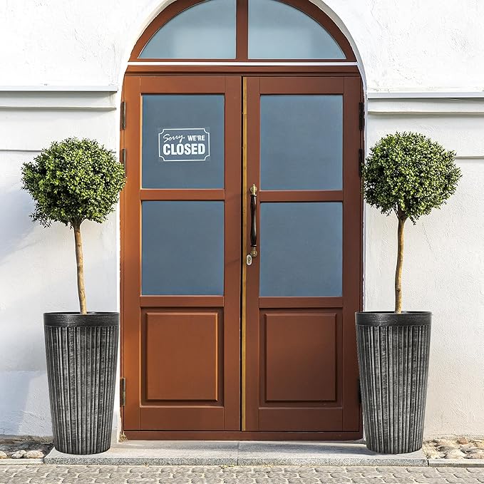 Worth Garden 22.5" H. Plastic Planters - Set of 2 Vintage Black Tall Conical Plant Pots for Indoor Outdoor Use - Decorative Lightweight Flower Pots for Front Porch, Patio, Deck - 12.5" Dia x 22.5" H-Ruum Studio Home