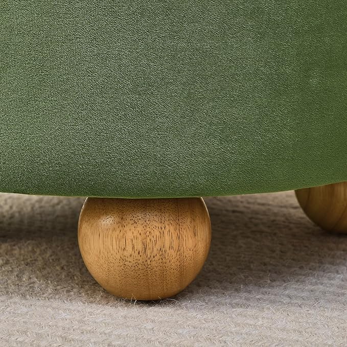 Furniliving Upholstered Button Tufted Round Ottoman, Velvet Storage Ottomans Round, Removable Lid Convenient Footstools, Bedroom Ottoman with Storage for Vanity, Living Room, Green-Ruum Studio Home