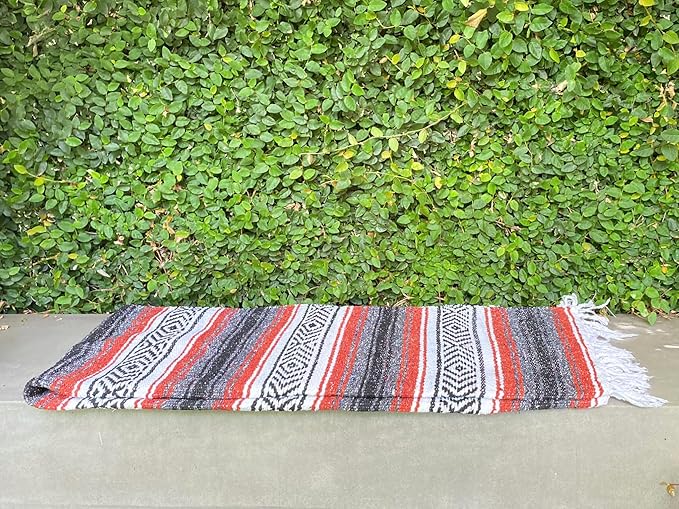 Del Mex Classic Mexican Blanket, Large Authentic Woven Falsa Throw (70"x50"), Artisan Southwest Décor for Beach, Yoga, Outdoors (Terracotta)-Ruum Studio Home
