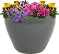 Sunnydaze Chalet Large Ceramic Plant Pot - Round Outdoor Glazed Ceramic Planter Pot with Drainage - Gray - 14.5"-Ruum Studio Home
