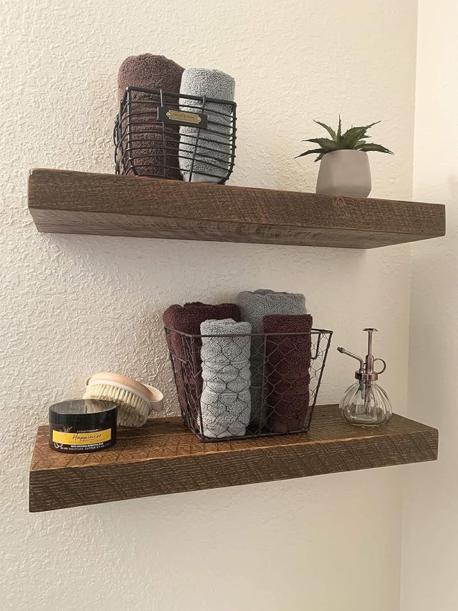 joelsantiques - 18 Inch Wooden Floating Shelves for Wall - 18x8x2 in - Made of Natural Wood - Heavy Duty Rustic Wall Shelves for Bedroom - Perfect for Living Room, Kitchen - Medium Brown-Ruum Studio Home