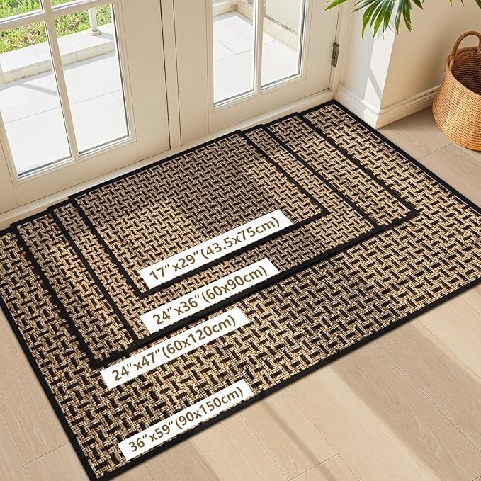 LEKEEPGO Door Mat Indoor Entrance 24"x47", Absorbent Indoor Door Mat Large, Non Slip Rubber Backing Inside Door Mats, Washable Floor Mat, Low-Profile Doormat for Front Door, Entryway, Entrance, Black-Ruum Studio Home