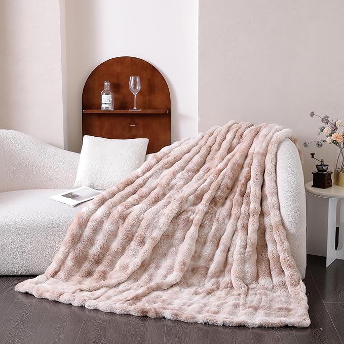 UKELER Camel Large Fluffy Bed Blankets Throws Twin Size, Cozy Shaggy Faux Fur Blanket Soft Plush Thick Throw Blanket for Bed, Couch, Sofa, Office, Camping 60''x80''-Ruum Studio Home