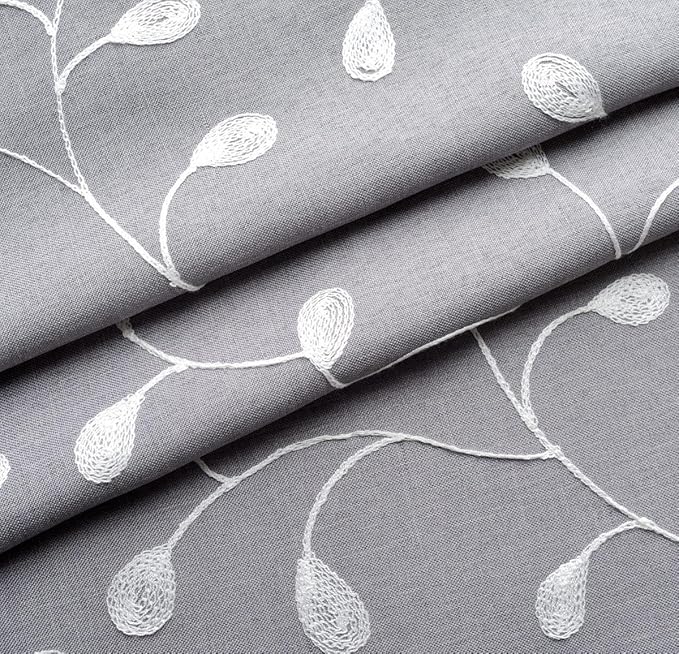 MIUCO Floral Embroidered Semi Sheer Curtains Faux Linen Grommet Curtain Panels for Bedroom 52 x 95 Inch 2 Panels, Grey-Ruum Studio Home