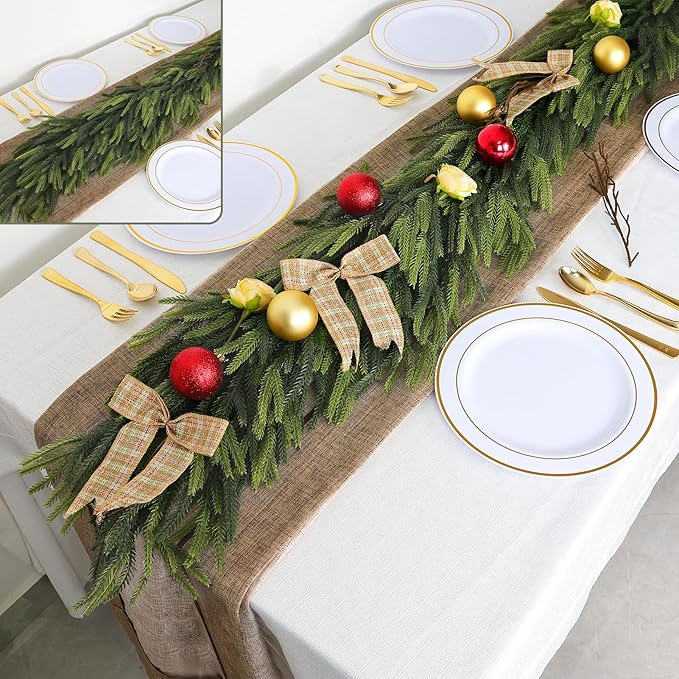 6FT Artificial Norfolk Pine Garland 2 Pack – Dense Green Christmas Garland, Real Touch Holiday Greenery for Front Door, Fireplace Mantel, Staircase, Indoor Outdoor Home Decoration-Ruum Studio Home