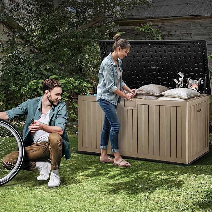 YITAHOME 230 Gallon Double-Wall Deck Box with Divider & Side Handles, Outdoor Large Storage for Patio Furniture Cushions, Garden Pool Accessories, Water Resistant & Lockable-Ruum Studio Home