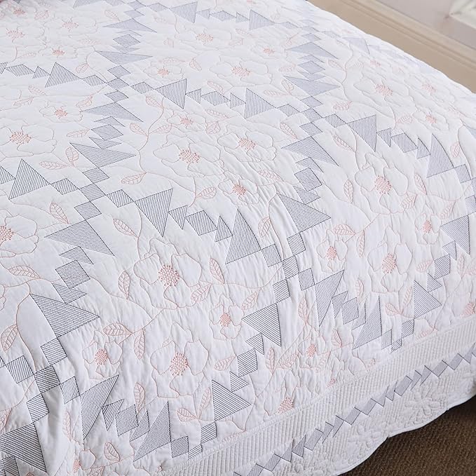 MarCielo 3-Piece 100% Cotton Oversized Bedspread Lightweight Quilt Coverlet Embroidery Farmhouse Bedding Set (TC Colorful White, Oversized Queen (100"x106"))-Ruum Studio Home