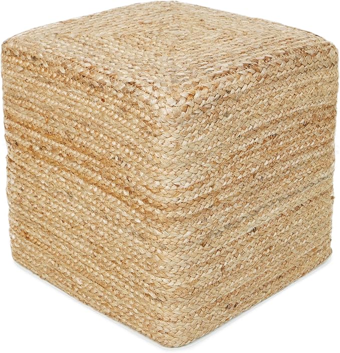 REDEARTH · Cube Pouf Foot Stool Ottoman - Jute Braided Pouffe Poof Accent Sitting Footrest for The Living Room, Bedroom, Nursery, Patio, Lounge & Other Rooms in The Home (14.5”x14.5”x16”; Natural)-Ruum Studio Home