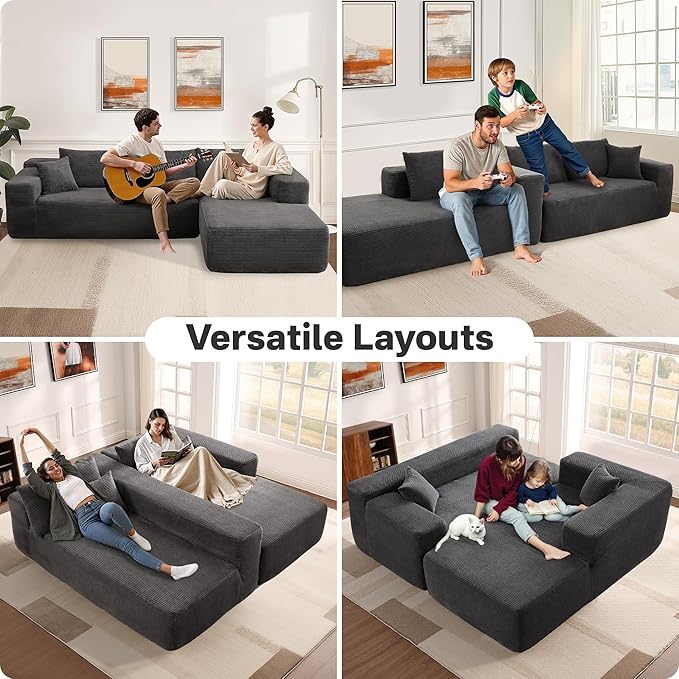 104" Cloud Sectional Couches for Living Room,L Shaped Boneless Couch in A Box,Sleeper Sofa with Comfy Chaise No Assembly Required,Grey-Ruum Studio Home