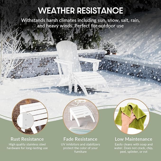 WestinTrends Outdoor Ottoman, Patio Adirondack Ottoman Foot Rest, All Weather Poly Lumber Folding Foot Stool for Adirondack Chair, Widely Used for Outside Porch Pool Lawn Backyard, White-Ruum Studio Home