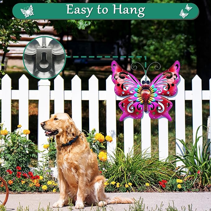Solar Garden Light, Metal Butterfly Wall Art, 19" Large Hanging Decor for Garden Patio Fences Porch Yard Art Outdoor Wall Decor, Weatherproof Decorative Lighting, Housewarming Wedding Birthday Gift-Ruum Studio Home