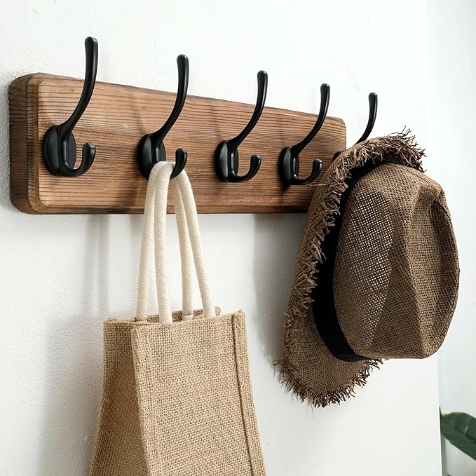 SKOLOO Rustic Wall Mounted Coat Rack with 16 Inch Mounting Hole Distance, Pine Solid Wood Coat Hook Hanger - 5 Hooks for Hanging Clothes Robes Towels Coats-Ruum Studio Home