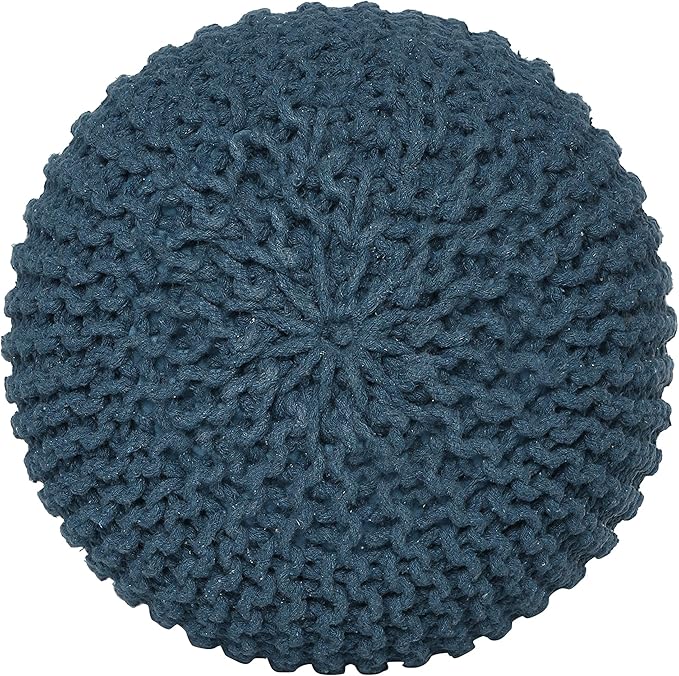 REDEARTH Round Pouf Bean Bag Ottoman - Foot Stool Hand Knitted - Home Decor Pouffe Stuffed - Cable Boho Poof Beanbag Footrest for Living Room - Nursery - Bedroom - Patio (19.5"x19.5"x14") - Teal-Ruum Studio Home