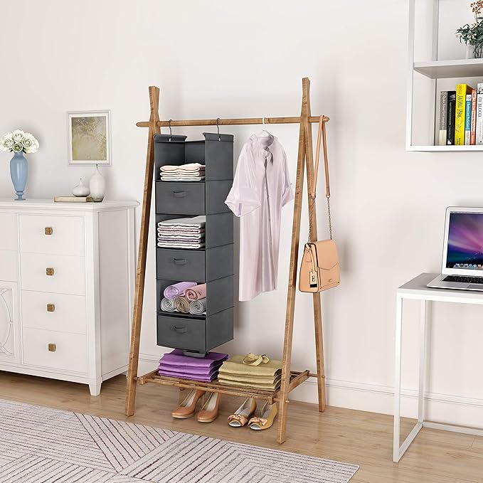 MAX Houser 6 Tier Shelf Hanging Closet Organizer, Closet Hanging Shelf with 2 Sturdy Hooks for Storage, Foldable (Grey-D3)-Ruum Studio Home